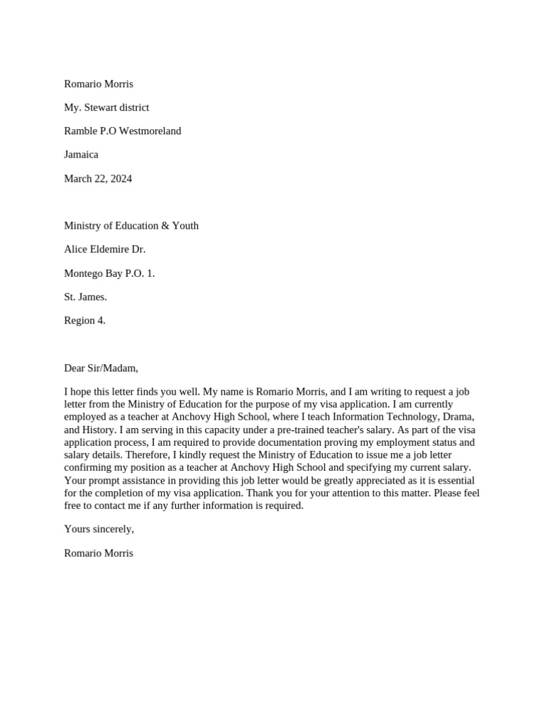 Request for Job Letter from MOE | PDF