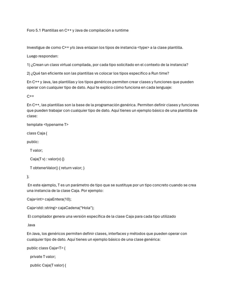 Foro 5.1 Plantillas en C++ y Java de compilación a runtime | PDF | C ...