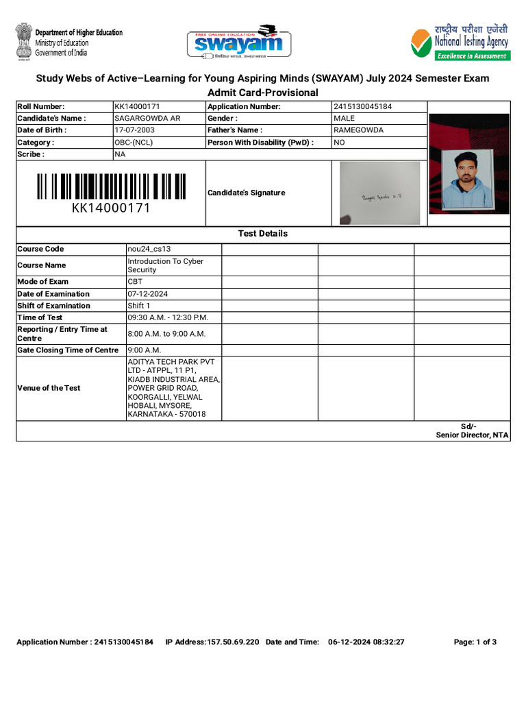 Swayam July 2024 Semester | PDF | Identity Document