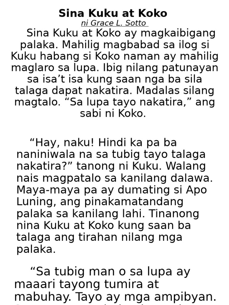 Sina Kuku at Koko SHORT STORY | PDF