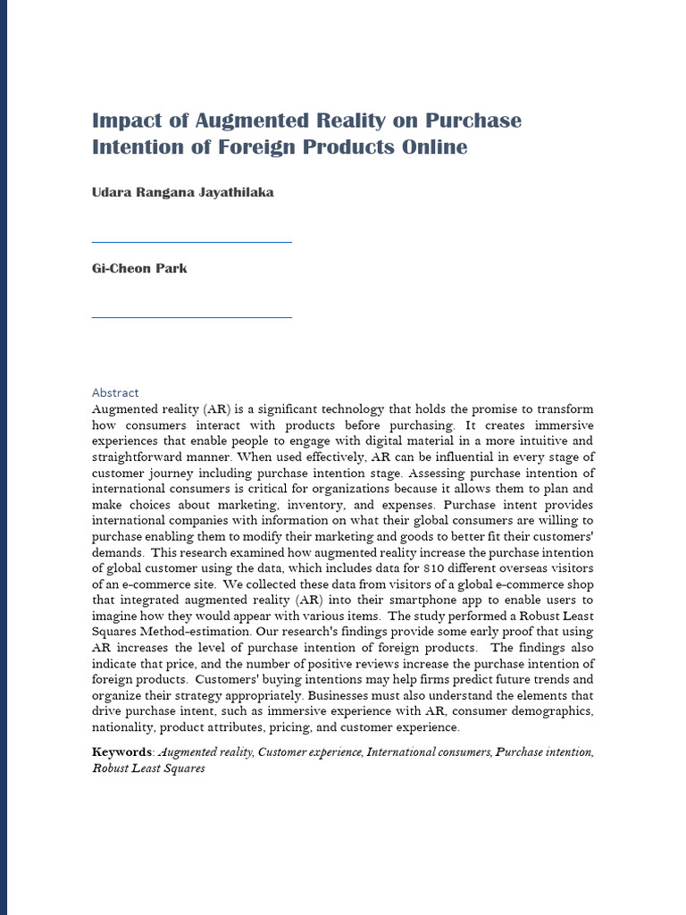 Impact of Augmented Reality On Purchase Intention of Foreign Products ...