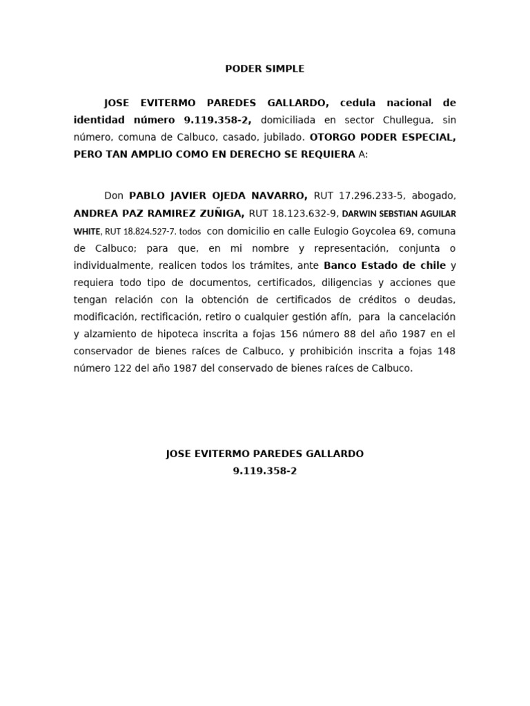 Poder Bancario para Banco Estado | PDF
