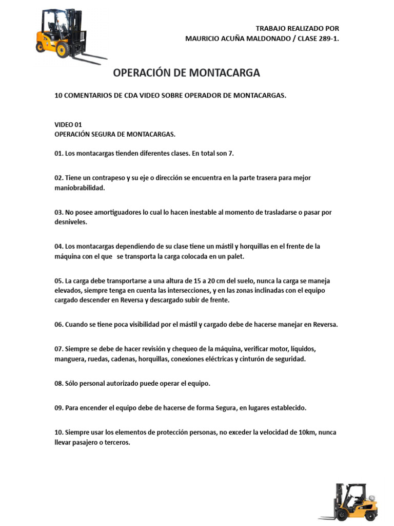 Seguridad en la Operación de Montacargas | PDF | Máquina elevadora ...