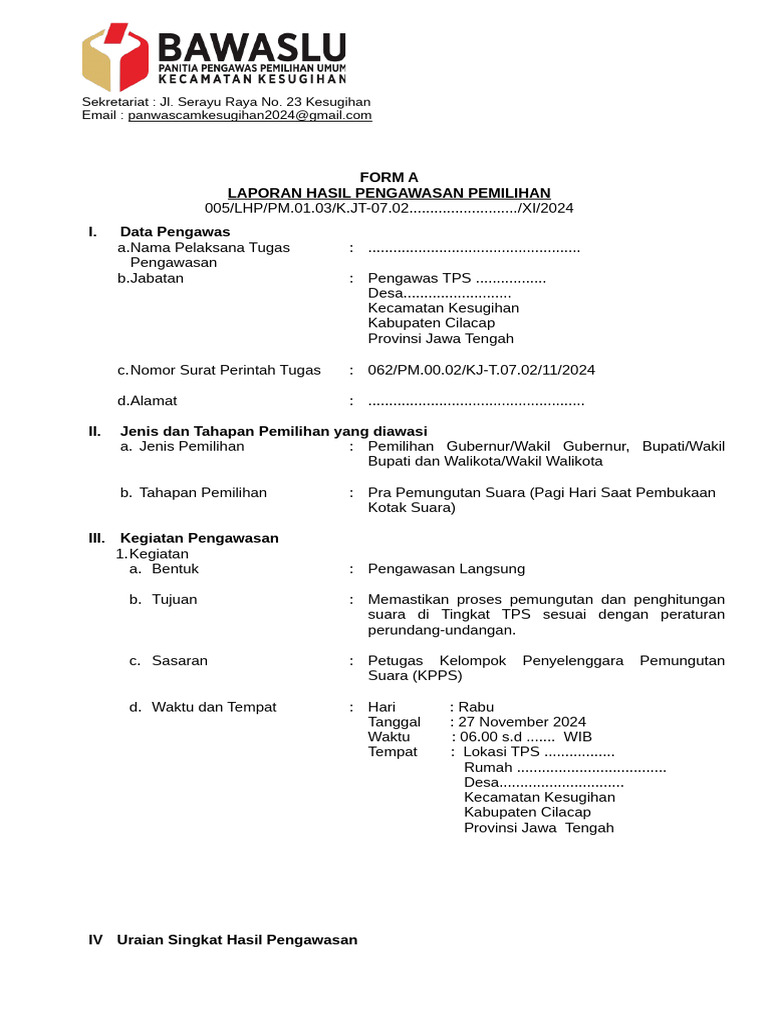 TPS 001 - FORM A Pra Pemungutan Suara 27 November 2024 Pagi (Pengawasan ...