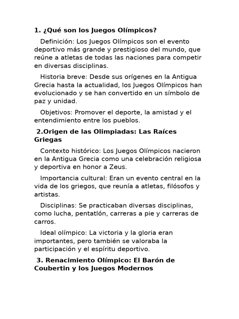 Historia y Valores de los Juegos Olímpicos | PDF | Juegos olímpicos ...