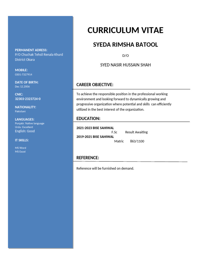 CV Formet Rimsha | PDF