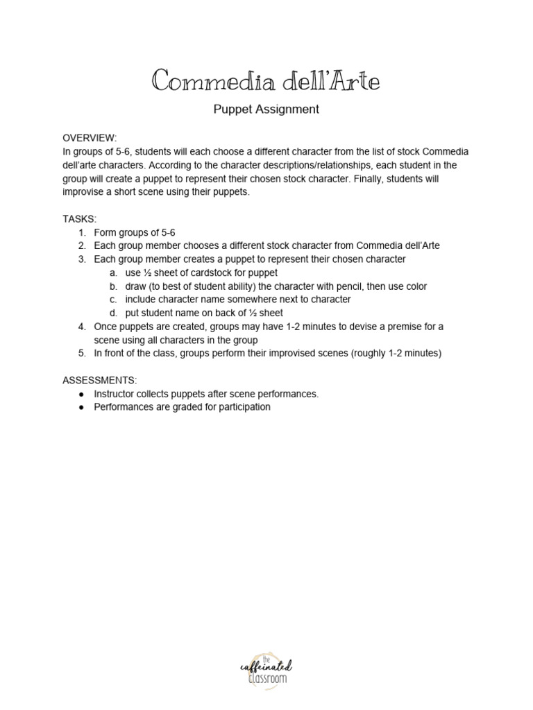Commedia Dell'arte: Puppet Assignment | PDF