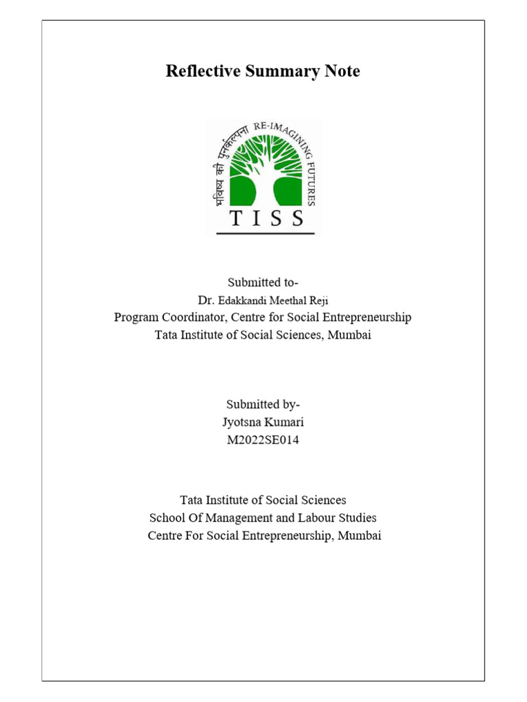 Reflective Summary Note - Research Papers | PDF | Entrepreneurship ...
