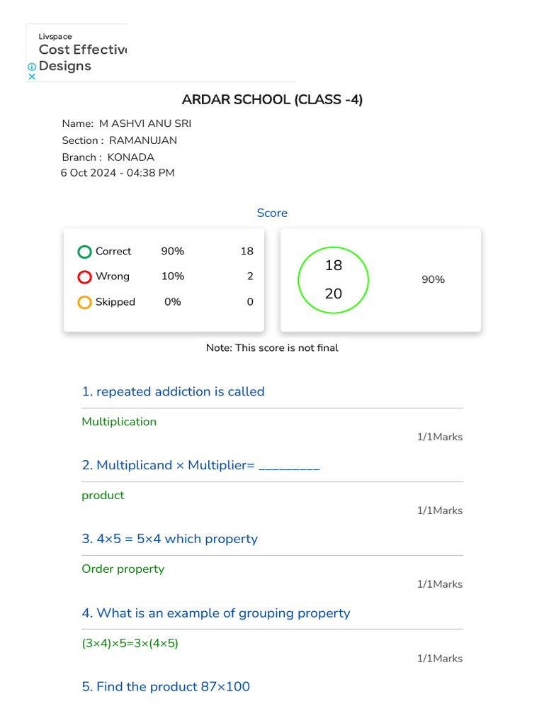 ANU ANSWER SHEET | PDF | Multiplication | Mathematical Notation
