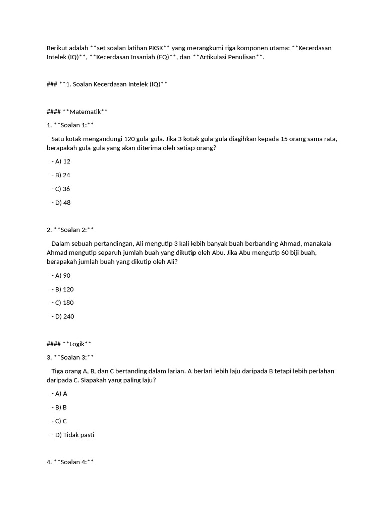 Contoh Soalan Latihan PKSK 2025 | PDF