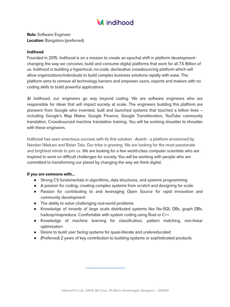 Software Engineer Role at Indihood | PDF