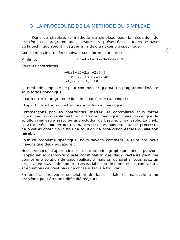 Méthode du Simplexe en Programmation Linéaire | PDF | Équations ...