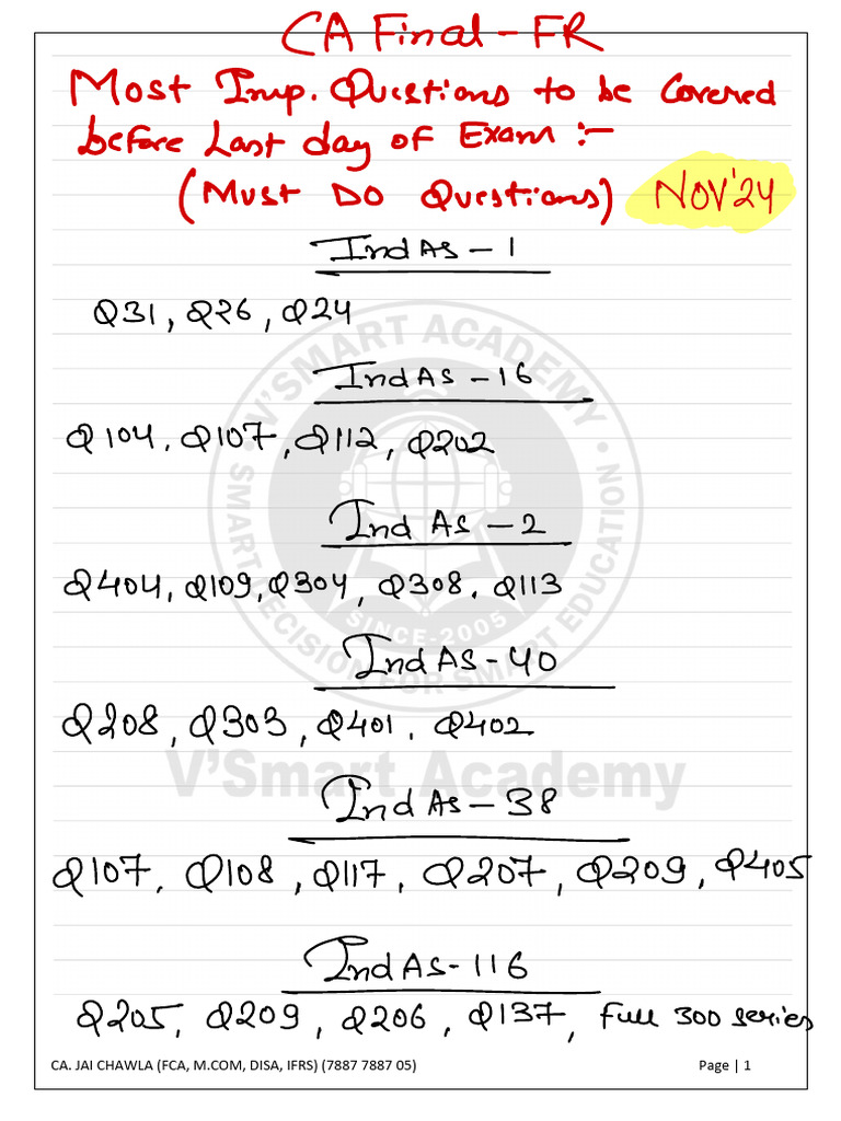 Fr Must Do Questions Nov24 -CA. Jai Chawla Sir | PDF