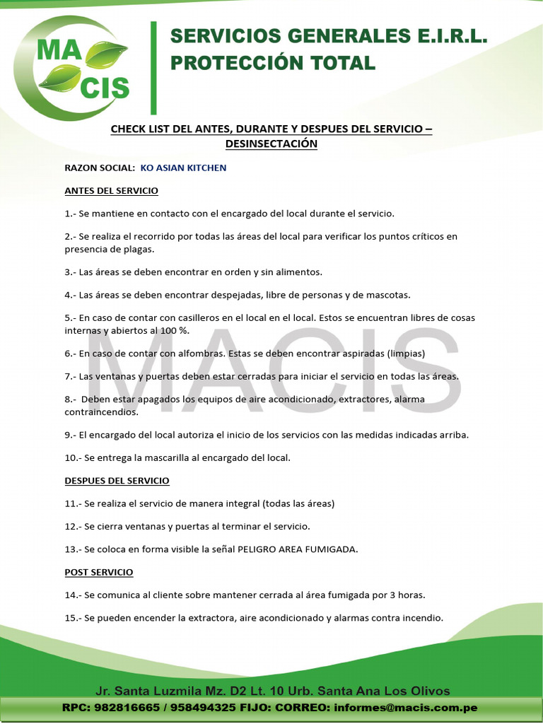 Check List Fumigacion | PDF
