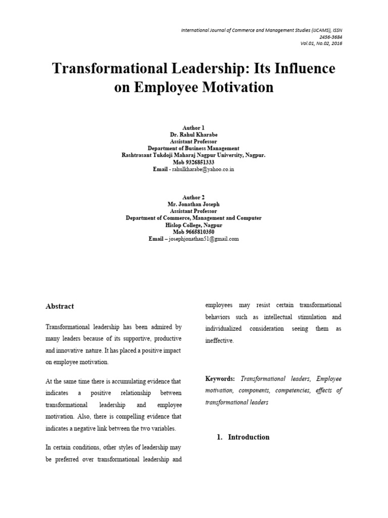 Transformational Leadership and Motivation | PDF | Transformational ...