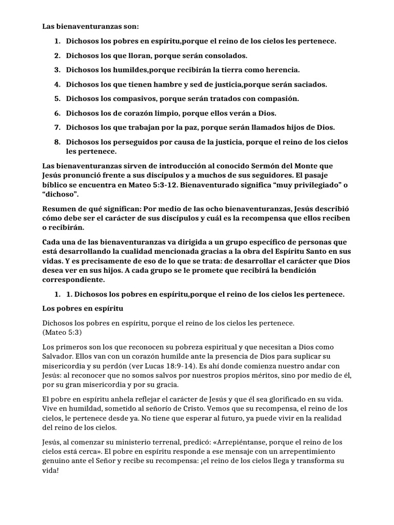 Las Bienaventuranzas | PDF | Bienaventuranzas | Reinado y reino de dios