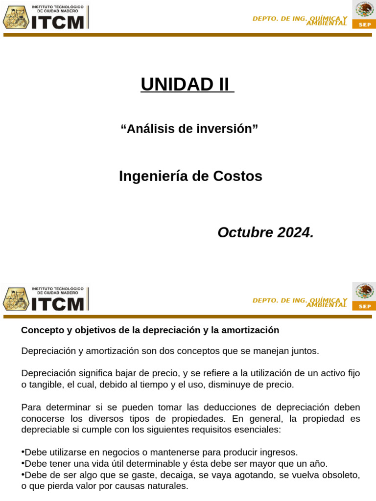 Unidad 2 Depreciación y Amortización 2024 | PDF | Depreciación | Impuestos