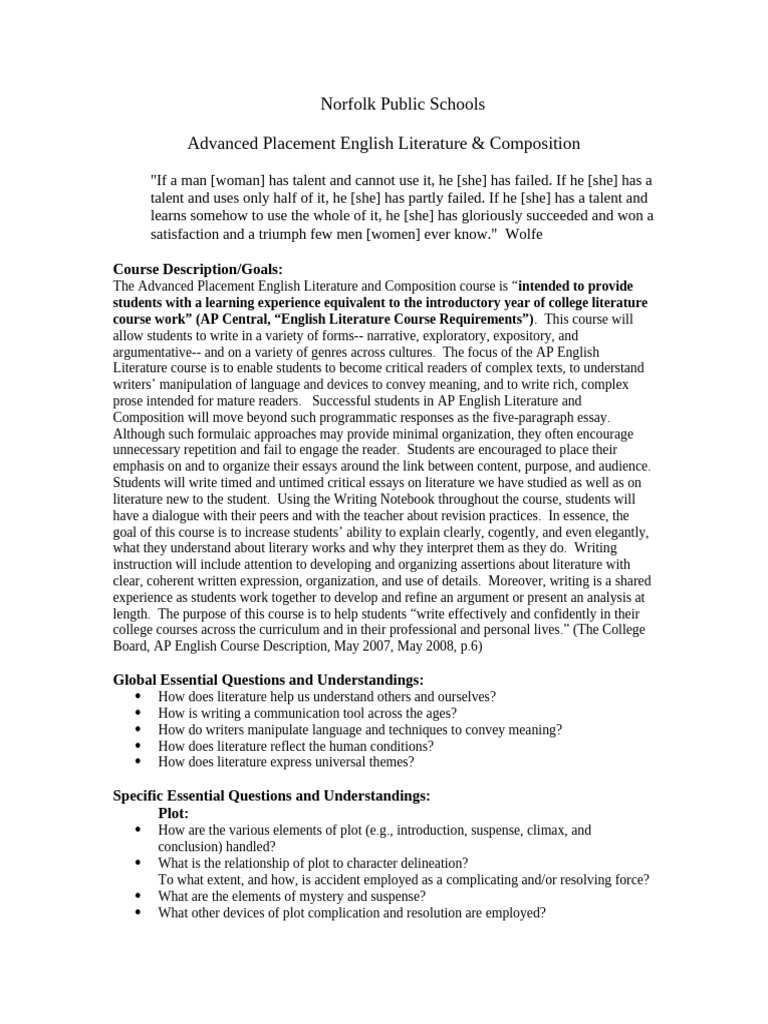 AP English Literature Course Overview | PDF | Poetry | Essays