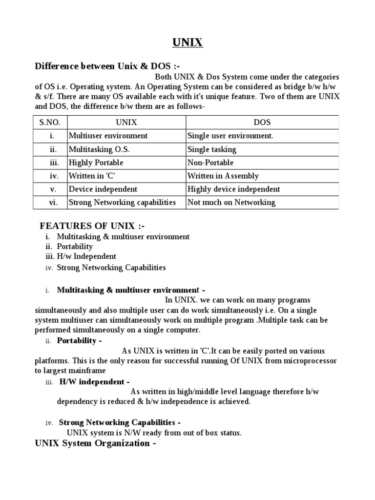A Comprehensive Comparison of the Key Features and Components of UNIX ... image.