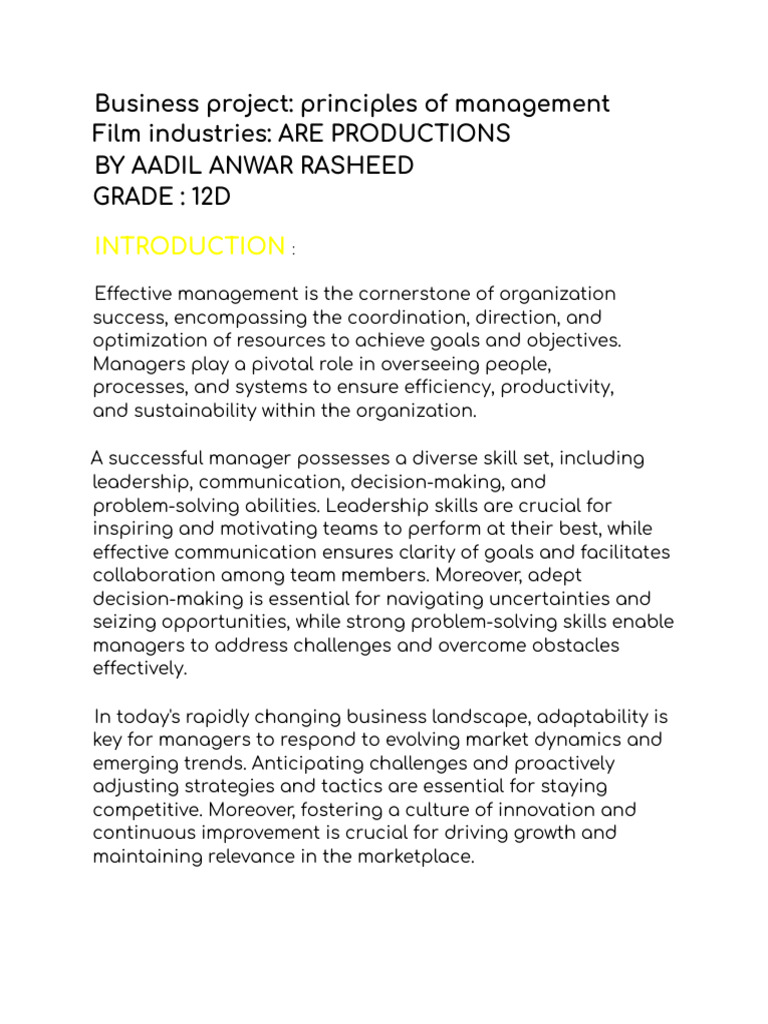 Aadil Anwar Rasheed - Project Principles of Management | PDF ...