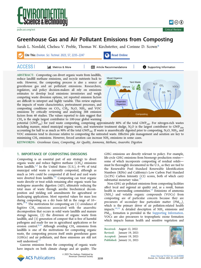 Greenhouse Gas and Air Pollutant Emissions From Co | PDF | Compost ...