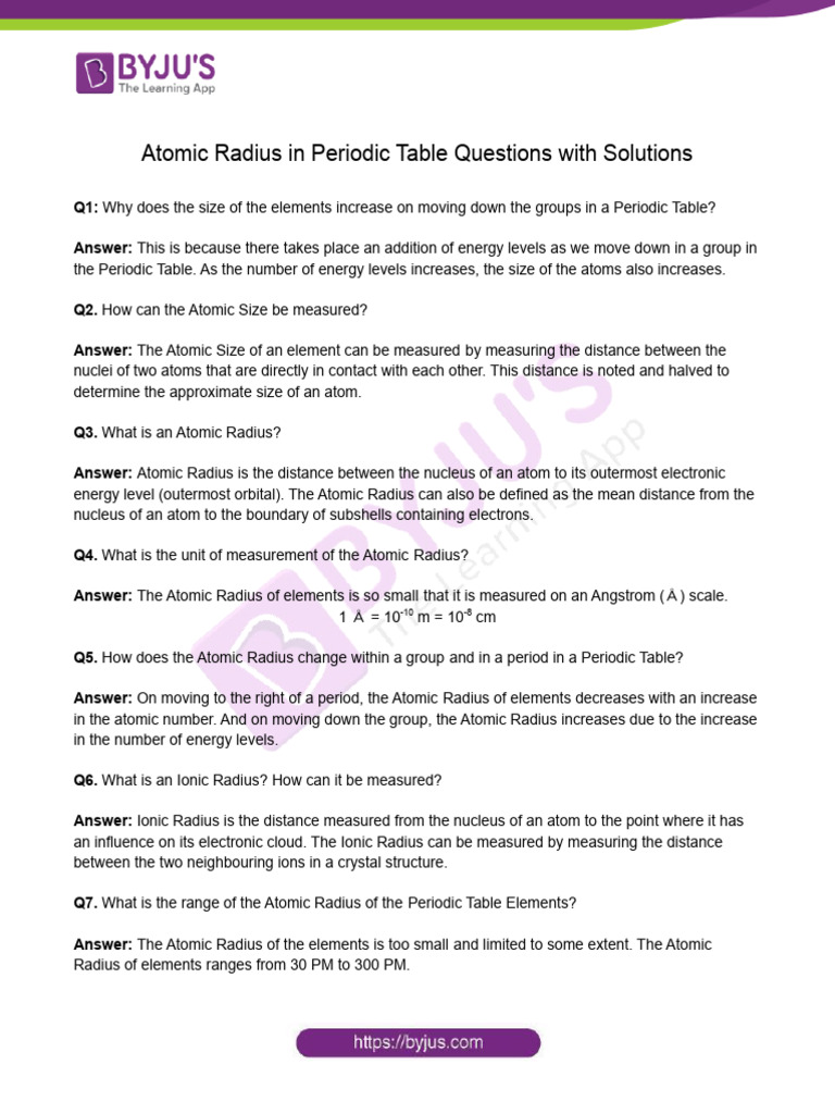 Atomic Radius in Periodic Table Explained | PDF | Periodic Table | Atoms