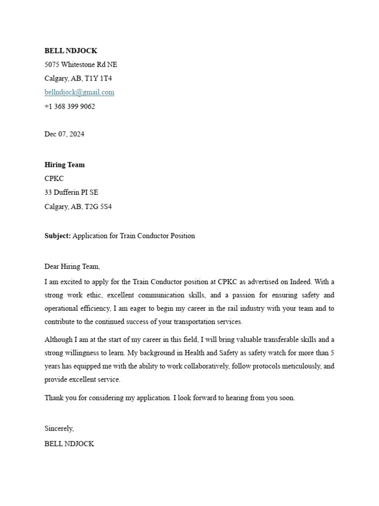 CPKC Cover Letter | PDF