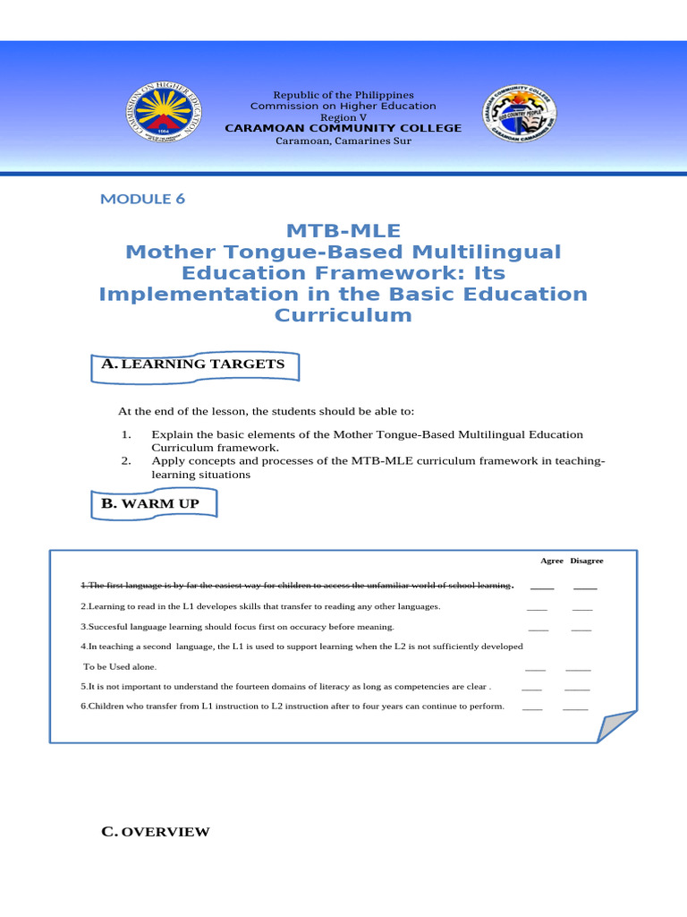 MTB-MLE Framework in Basic Education | PDF | Reading Comprehension ...