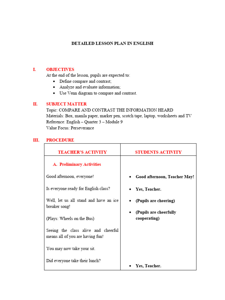 Detailed Lesson Plan Final | PDF | Teachers | Rose