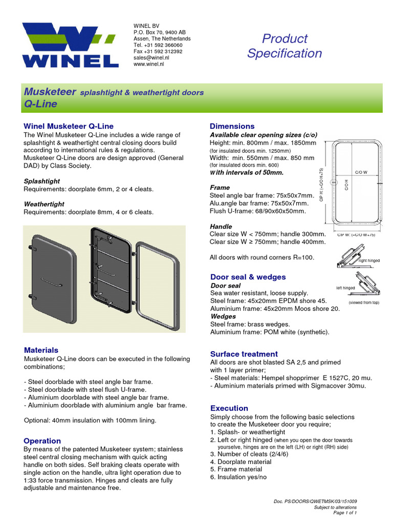 Musketeer Q-Line Door Specifications | PDF