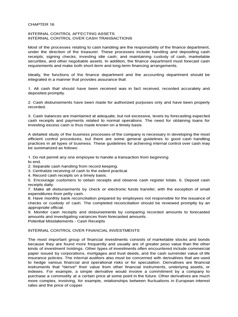 Internal Control for Cash and Assets | PDF | Expense | Dividend