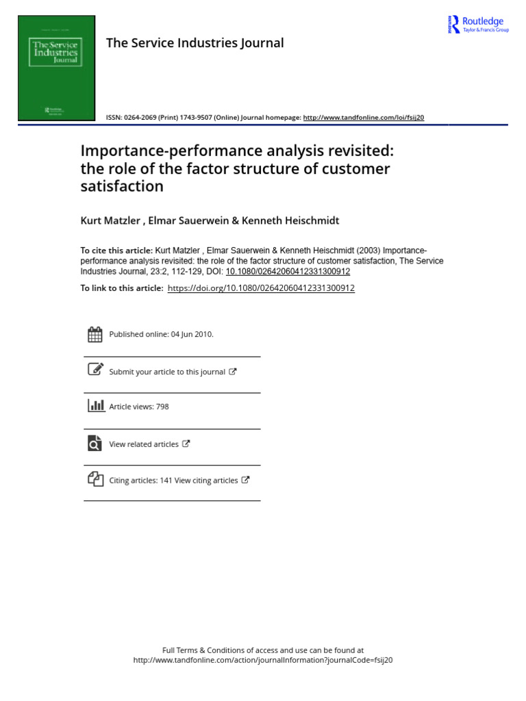 Importance-Performance Analysis in Banking | PDF | Marketing | Business