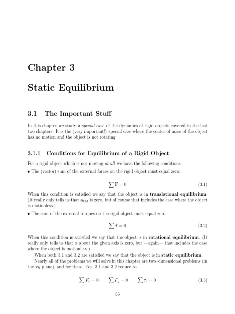 Conditions for Static Equilibrium | PDF | Rotation Around A Fixed Axis ...