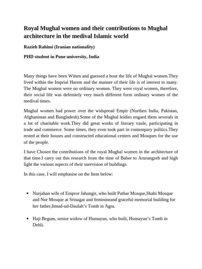 Royal Mughal Women and Their Contributio | PDF
