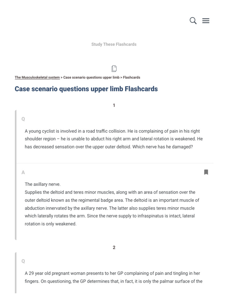 Case Scenario Questions Upper Limb Flashcards by Charlotte Chance ...