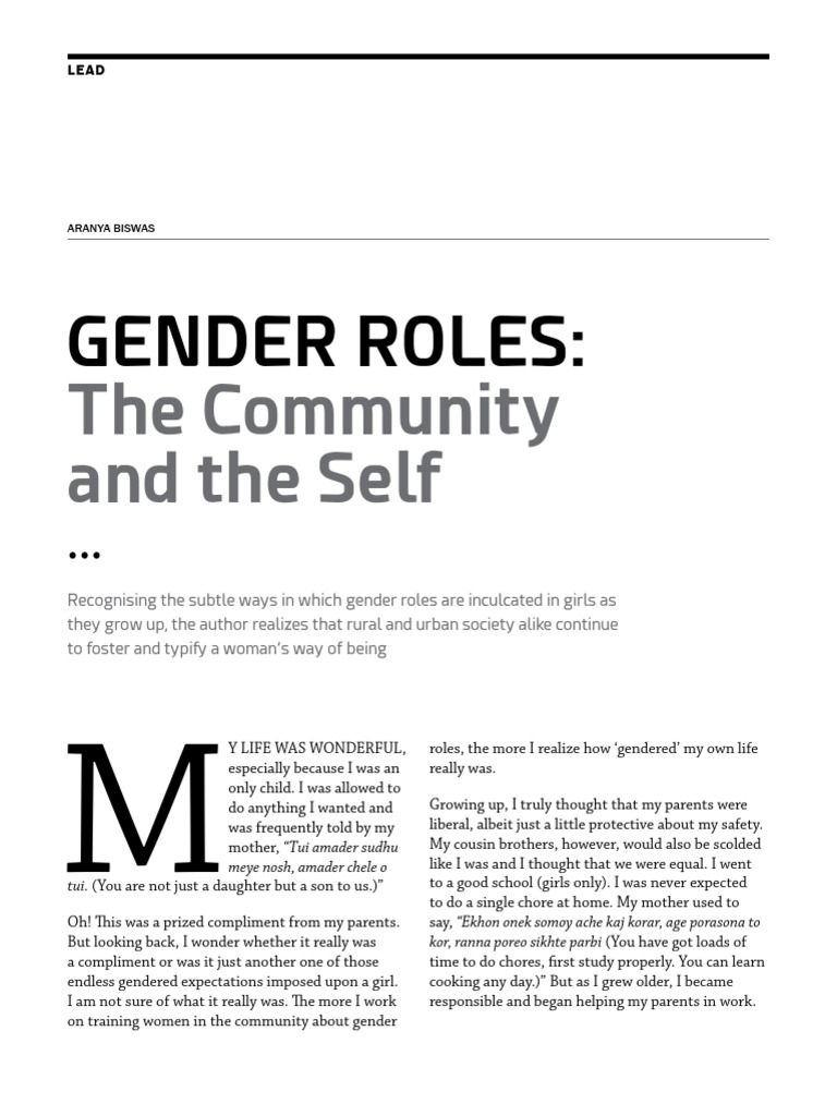 Article 1 Lead Gender Roles The Community and The Self | PDF | Gender ...