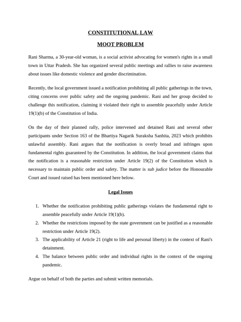 Moot Problem: Rights vs. Public Safety | PDF