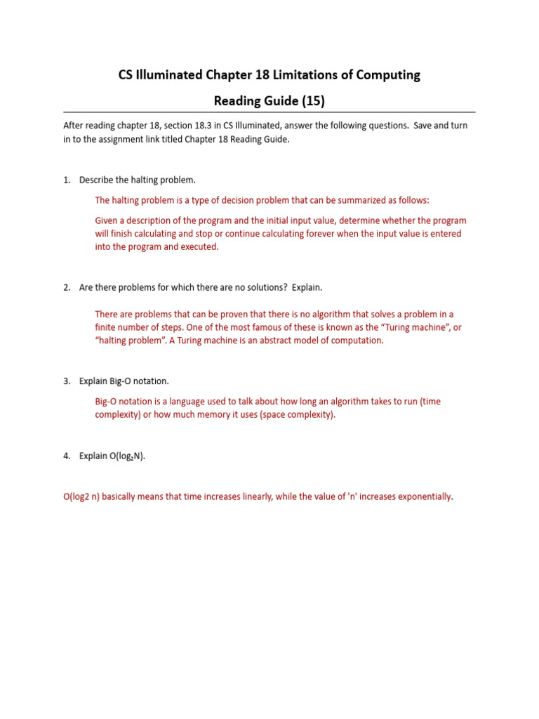CS Illuminated Chapter 18 Reading Guide | PDF