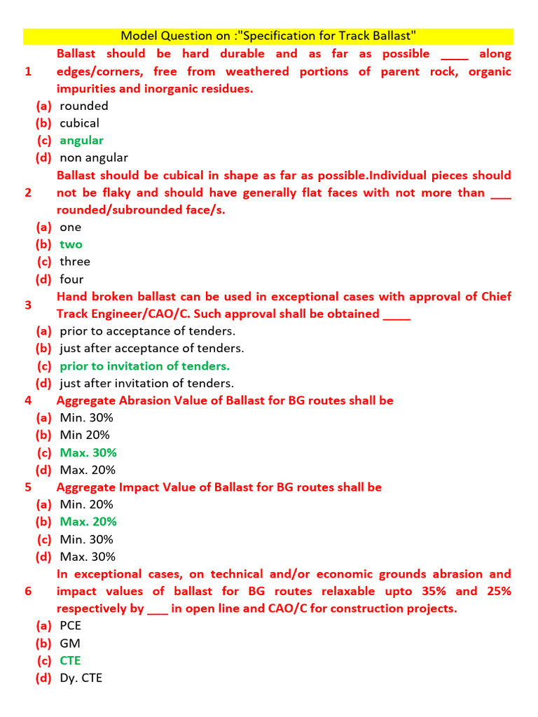 Track Ballast Specification Exam Guide | PDF