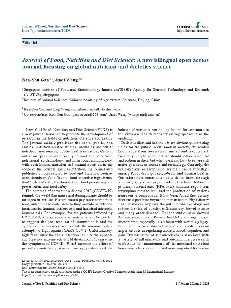 Journal of Food Nutrition and Diet Science A New B | PDF | Medical ...