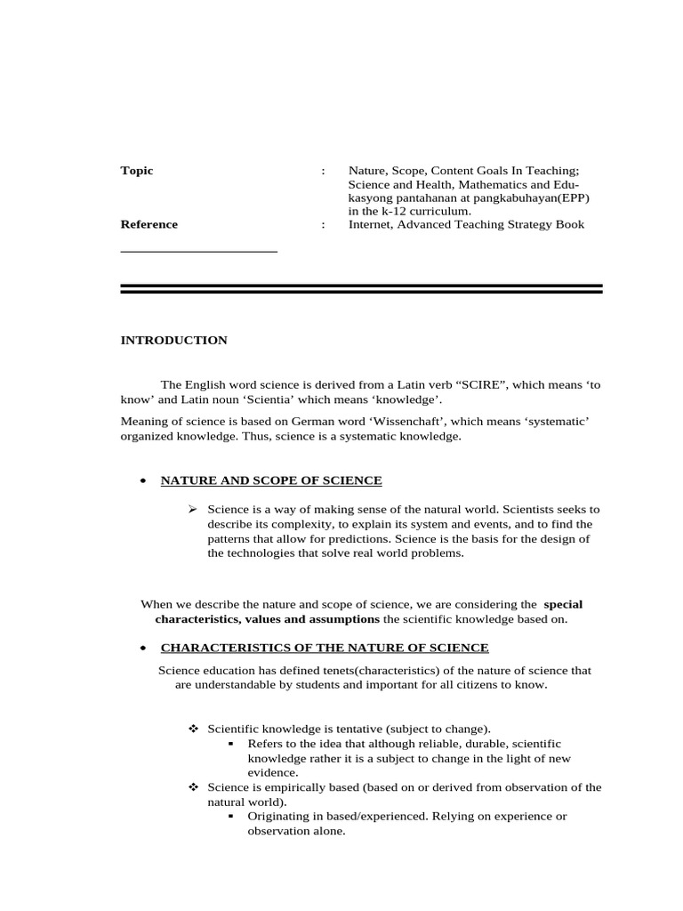 K-12 Curriculum: Science, Math, and EPP Goals | PDF | Science | Mathematics