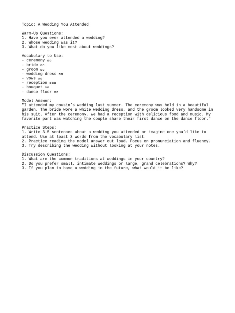 Wedding English Practice | PDF