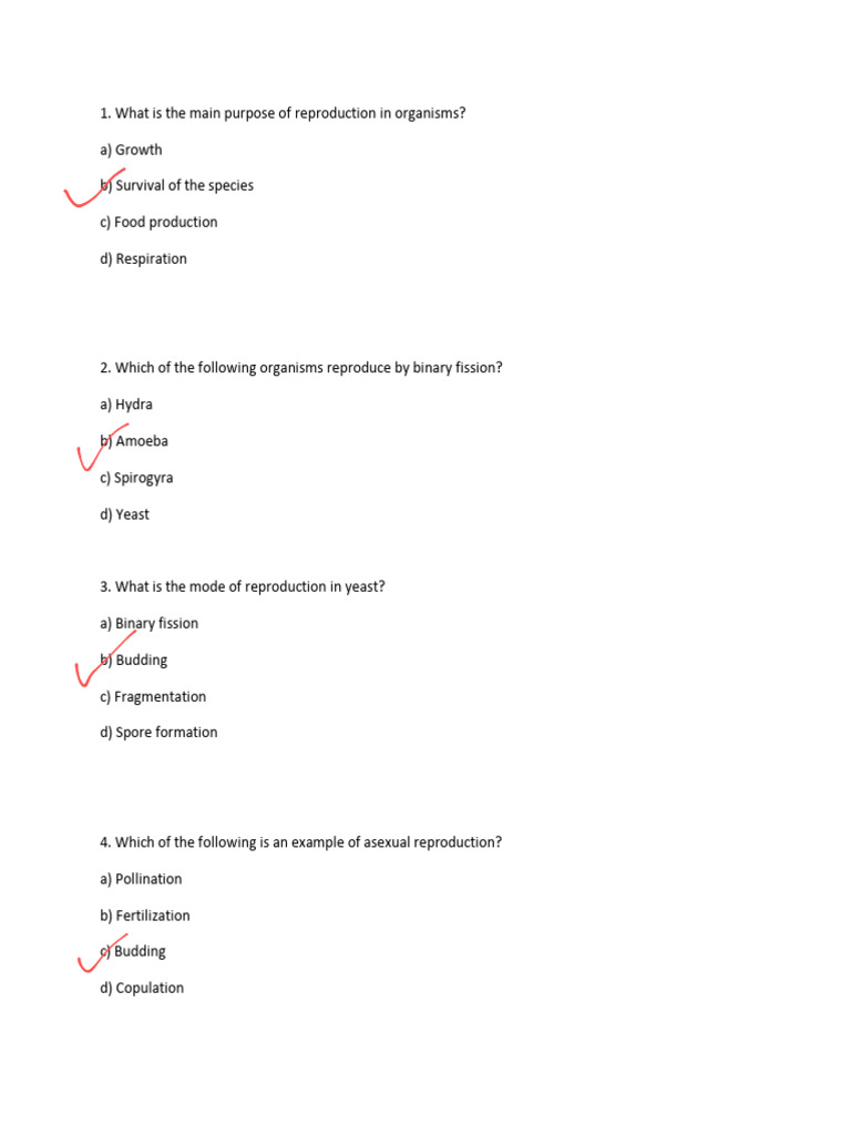 Pre Class Test Work Sheet of How Do Organism Reproduce | PDF ...