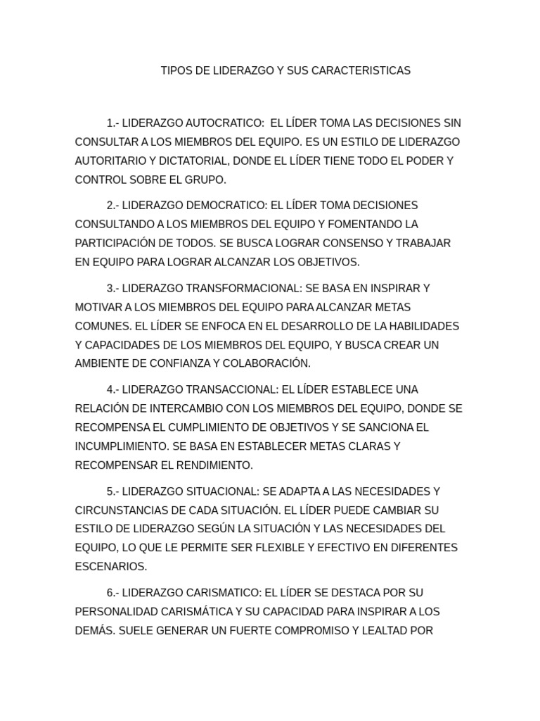 Tipos de Liderazgo y Características | PDF