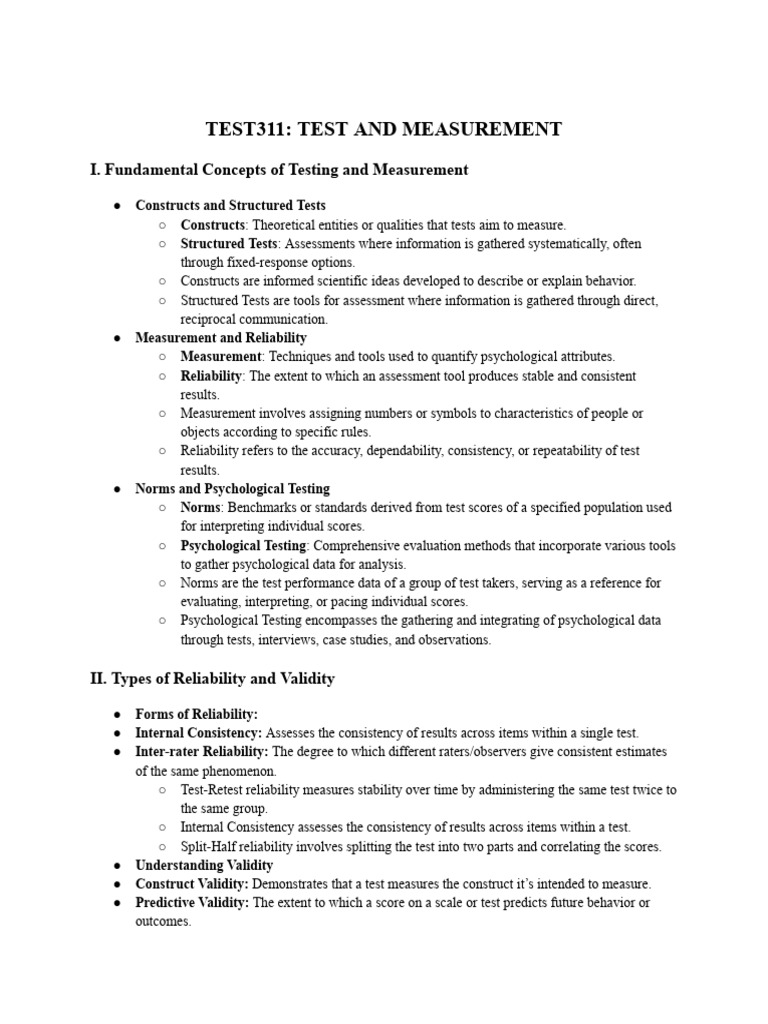 Reviewer Test and Measurement | PDF | Validity (Statistics) | Statistics