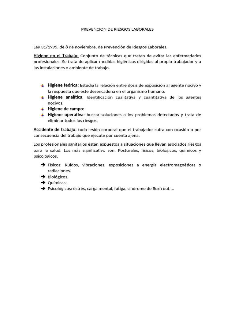 Prevención de Riesgos Laborales en Salud | PDF | Higiene