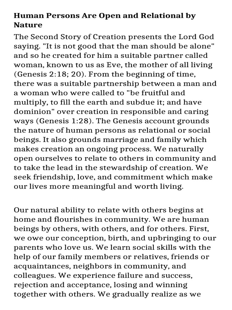 Human Persons Are Open and Relational by Nature PDF God Soul Human Persons Are Open and Relational by Nature PDF God Soul