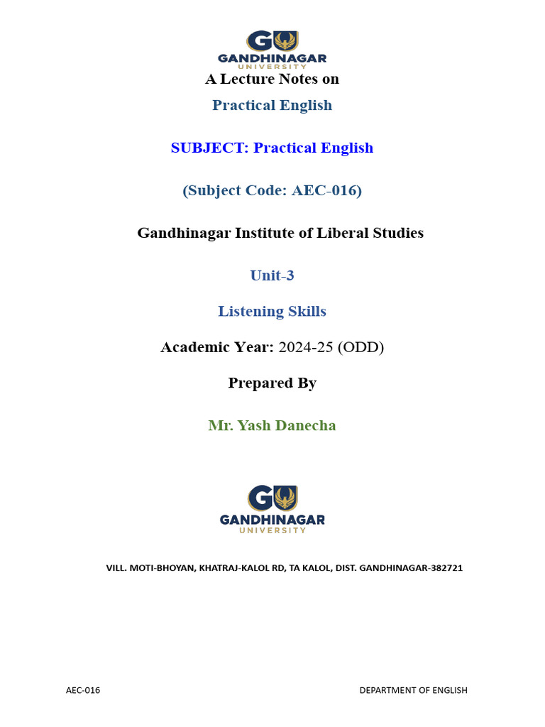 Aec 016 Unit 3 Notes | PDF | Communication | Nonverbal Communication
