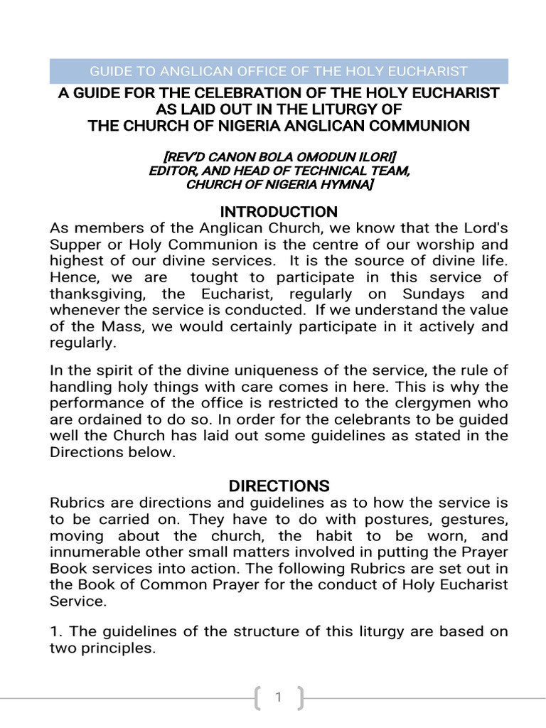 Anglican Guide to Holy Eucharist Service | PDF