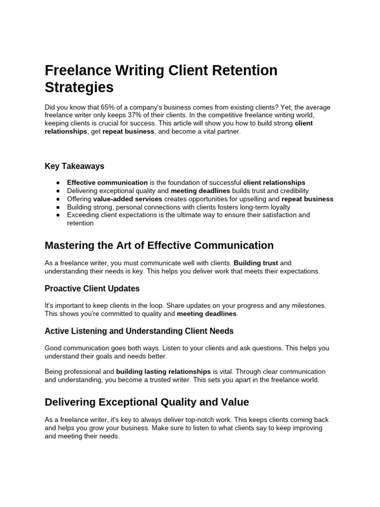 Client Retention Strategies for Freelance Writers | PDF | Employee ...